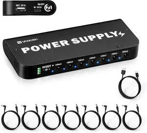 Rechargeable Guitar Pedal Power Supply Built-in 4600mAh Battery with LED Indicator 7 Outputs DC 9V (300mA, 100mA), 5V/1A USB Port, Portable Guitar Pedal Power Supply, Black, PS-01 Rechargeable Guitar Pedal Power Supply Built-in 4600mAh Battery with LED Indicator 7 Outputs DC 9V (300mA, 100mA), 5V/1A USB Port, Portable Guitar Pedal Power Supply, Black, PS-01