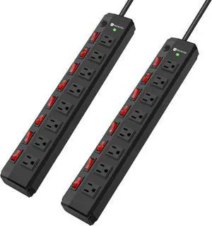 2PCS 8 Outlet Heavy Duty Power Strip with 8 Individual Switches,Moutable Metal Power Strip Surge Protector 1200 Joules,6FT 14AWG Extension Cord,15A 1800W 125V 60Hz 2PCS 8 Outlet Heavy Duty Power Strip with 8 Individual Switches,Moutable Metal Power Strip Surge Protector 1200 Joules,6FT 14AWG Extension Cord,15A 1800W 125V 60Hz