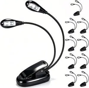 Book Light Bulk 10Pack, Music Stand Light Clip on LED, USB and AAA Battery Operated, Reading Lamp in Bed, 2 Brightness Levels, Ideal for Musician, Piano Player, Kids, Travel Dual Arm Black Book Light Bulk 10Pack, Music Stand Light Clip on LED, USB and AAA Battery Operated, Reading Lamp in Bed, 2 Brightness Levels, Ideal for Musician, Piano Player, Kids, Travel Dual Arm Black