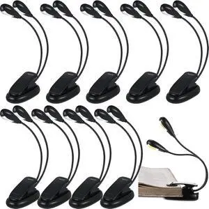 10 Pcs LED Book Light USB and AAA Battery Operated Music Stand Clip on Reading Light 4 Brightness Levels Dual Arm Clip Lamp for Eye Protection Bookworms Orchestra Readers Piano Player 10 Pcs LED Book Light USB and AAA Battery Operated Music Stand Clip on Reading Light 4 Brightness Levels Dual Arm Clip Lamp for Eye Protection Bookworms Orchestra Readers Piano Player