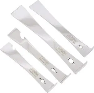 46020-4-Piece Stainless Steel Prybar Scraper Set - Ultra Sharp Scrapers Remove Residue from Steel, Aluminum, and More - Prybar Ends Offer Extra Leverage - Built-In Nail Puller and Bottle Opener 46020-4-Piece Stainless Steel Prybar Scraper Set - Ultra Sharp Scrapers Remove Residue from Steel, Aluminum, and More - Prybar Ends Offer Extra Leverage - Built-In Nail Puller and Bottle Opener