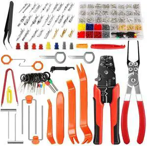988Pcs Automotive Electrical Connectors Kit, 28 Types Electrical Terminal Pins Kit with Crimp Tool, Relay Fuse Remover & Car Disassembly Tool, Male/Female Wire Terminals for Professional Auto Repair 988Pcs Automotive Electrical Connectors Kit, 28 Types Electrical Terminal Pins Kit with Crimp Tool, Relay Fuse Remover & Car Disassembly Tool, Male/Female Wire Terminals for Professional Auto Repair