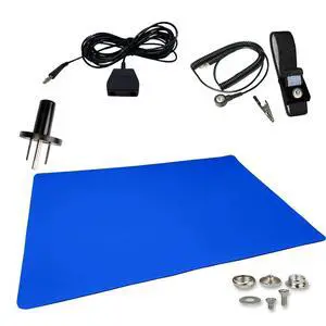 ESD Compliant Mat Workstation Kit - 16"x24"x.060", Wrist Strap Set, Ground Cord, Universal Snap Kit, Easy to Use Outlet Adapter,Computer/Cellphone Repair Kit, Soldering Mat - Royal Blue ESD Compliant Mat Workstation Kit - 16"x24"x.060", Wrist Strap Set, Ground Cord, Universal Snap Kit, Easy to Use Outlet Adapter,Computer/Cellphone Repair Kit, Soldering Mat - Royal Blue