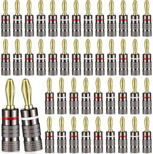 20 Pairs/ 40 Pcs Banana Plugs, 4mm Gold Plated, Dual Screw Lock, Compatible with Speaker, Audio/Video Receiver, Amplifier, Home Theater 20 Pairs/ 40 Pcs Banana Plugs, 4mm Gold Plated, Dual Screw Lock, Compatible with Speaker, Audio/Video Receiver, Amplifier, Home Theater