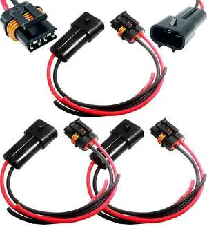 3-Pack (Male to Female Pigtail 12 GA) Metri-Pack 630 Series, 2-Pin 43 Amp, Connector Harness Multi-Purpose 3-Pack (Male to Female Pigtail 12 GA) Metri-Pack 630 Series, 2-Pin 43 Amp, Connector Harness Multi-Purpose