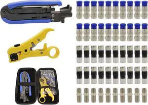 Professional Coax Cable Crimper Kit RG6/RG59/RG11 Compression Tool with Wire Stripper, 50-Pack F-Type Connectors & Storage Bag Coaxial Cable Tool Set for TV, Satellite, CCTV & Home Network Professional Coax Cable Crimper Kit RG6/RG59/RG11 Compression Tool with Wire Stripper, 50-Pack F-Type Connectors & Storage Bag Coaxial Cable Tool Set for TV, Satellite, CCTV & Home Network