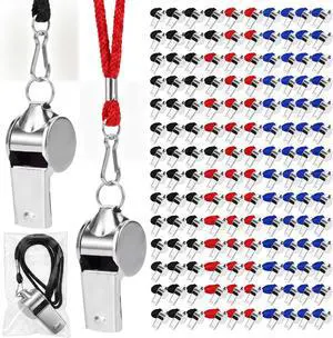 Stainless Steel Sport Whistles Bulk with Lanyard & Clip, Individually Wrapped Pre-Assembled, Loud Metal Coach Referee Whistle for Teachers, Soccer, Police, Emergency Stainless Steel Sport Whistles Bulk with Lanyard & Clip, Individually Wrapped Pre-Assembled, Loud Metal Coach Referee Whistle for Teachers, Soccer, Police, Emergency