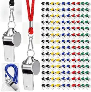 Stainless Steel Sport Whistles Bulk with Lanyard & Clip, Individually Wrapped Pre-Assembled, Loud Metal Coach Referee Whistle for Teachers, Soccer, Police, Emergency Stainless Steel Sport Whistles Bulk with Lanyard & Clip, Individually Wrapped Pre-Assembled, Loud Metal Coach Referee Whistle for Teachers, Soccer, Police, Emergency
