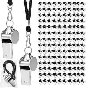 Stainless Steel Sport Whistles Bulk with Lanyard & Clip, Individually Wrapped Pre-Assembled, Loud Metal Coach Referee Whistle for Teachers, Soccer, Police, Emergency Stainless Steel Sport Whistles Bulk with Lanyard & Clip, Individually Wrapped Pre-Assembled, Loud Metal Coach Referee Whistle for Teachers, Soccer, Police, Emergency