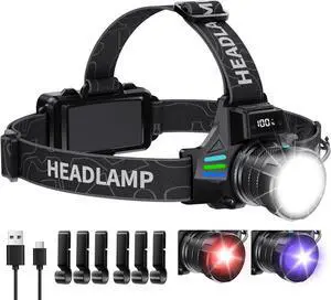 Headlamp Rechargeable with White/Red/UV/Black Light Headlight,1080 High Lumens Super Bright LED Headlamps Battery Powered,16 Modes Waterproof Head Lamp for Hardhat Hunting Pet Urine Detection Headlamp Rechargeable with White/Red/UV/Black Light Headlight,1080 High Lumens Super Bright LED Headlamps Battery Powered,16 Modes Waterproof Head Lamp for Hardhat Hunting Pet Urine Detection