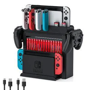 Switch Game Storage with Controller Charger for Nintendo Switch & OLED Model, Switch Charging Dock Charges 6 Joycons, Switch Gaming Accessories Holder for Desk, Switch Game Gift Card Organizer (Black) Switch Game Storage with Controller Charger for Nintendo Switch & OLED Model, Switch Charging Dock Charges 6 Joycons, Switch Gaming Accessories Holder for Desk, Switch Game Gift Card Organizer (Black)