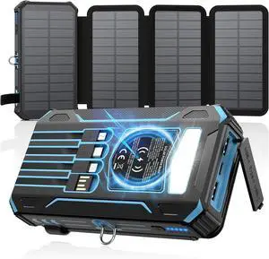Solar Power Bank 48000mAh Wireless Battery Pack with 4 Cables Solar Power Bank 48000mAh Wireless Battery Pack with 4 Cables