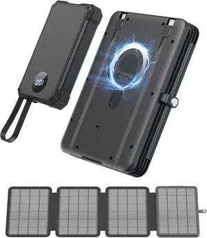 Solar Power Bank 10000mAh with 4 Panel Foldable Solar Charger,Portable Charger with 3 Built-in Cables, 15W Wireless Charging, USB-C in/Outputs, Emergency Flashlight for Outdoor Camping Hiking Solar Power Bank 10000mAh with 4 Panel Foldable Solar Charger,Portable Charger with 3 Built-in Cables, 15W Wireless Charging, USB-C in/Outputs, Emergency Flashlight for Outdoor Camping Hiking