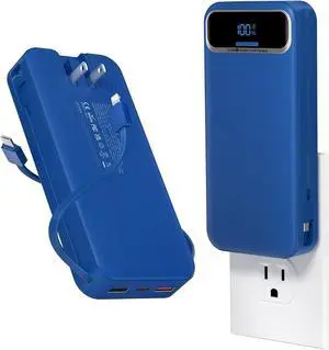 Portable Charger 20000mAh with Built-in Cables&AC Wall Plug, Navy Portable Charger 20000mAh with Built-in Cables&AC Wall Plug, Navy
