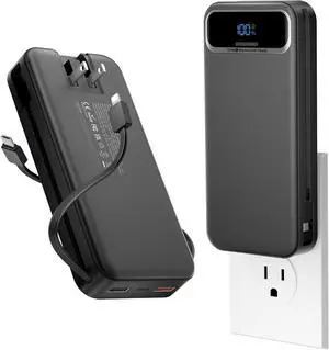 Portable Charger 20000mAh with Built-in Cables&AC Wall Plug, Black Portable Charger 20000mAh with Built-in Cables&AC Wall Plug, Black
