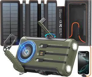 Solar Charger Power Bank Pack: 20000mAh Wireless Portable Charger with 10W Foldable 5 Panels Storage Bag,Hand Crank Emergency & 20W PD Fast Charging External Battery for Camping Travel Solar Charger Power Bank Pack: 20000mAh Wireless Portable Charger with 10W Foldable 5 Panels Storage Bag,Hand Crank Emergency & 20W PD Fast Charging External Battery for Camping Travel