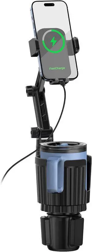 2 in 1 Auto-Clamping Cup Phone Holder for Car, 15W Fast Wireless Charging Cup Holder Phone Mount with USB-C Cable and 12V Car Adapter, Adjustable Car Cup Expander for Large Bottles 2 in 1 Auto-Clamping Cup Phone Holder for Car, 15W Fast Wireless Charging Cup Holder Phone Mount with USB-C Cable and 12V Car Adapter, Adjustable Car Cup Expander for Large Bottles
