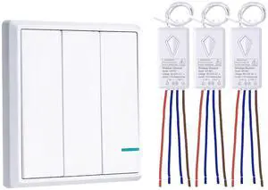 Wireless Lights Switch Kit, 3 Gang Wall Switch with Mini Receiver Wireless Lights Switch Kit, 3 Gang Wall Switch with Mini Receiver