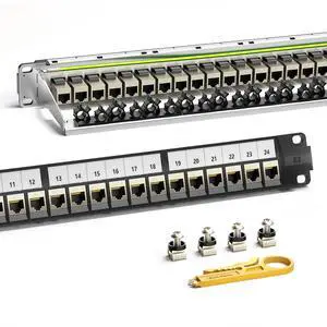 CAT7 Keystone Patch Panel 24-Port 1U with 10G Shielded Ethernet Inline Coupler - 19 Inch Rackmount &Wall Mount with Rear Support Bar CAT7 Keystone Patch Panel 24-Port 1U with 10G Shielded Ethernet Inline Coupler - 19 Inch Rackmount &Wall Mount with Rear Support Bar