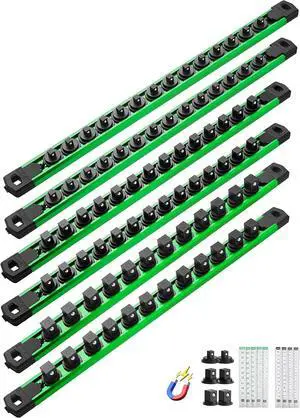 Magnetic Socket Organizer Set, 6PC Heavy Duty Aluminum Socket Holder Organizer, 360° Swivel Clips Socket Holder Kit for Toolbox Drawer Fit 1/2, 3/8, 1/4-Inch x 80 Clips (Green, 6PC) Magnetic Socket Organizer Set, 6PC Heavy Duty Aluminum Socket Holder Organizer, 360° Swivel Clips Socket Holder Kit for Toolbox Drawer Fit 1/2, 3/8, 1/4-Inch x 80 Clips (Green, 6PC)