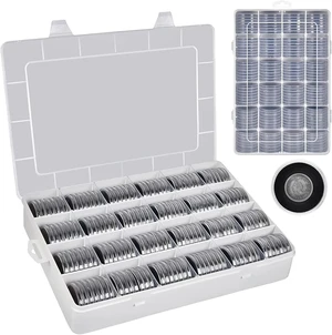 168-Pcs 46mm Coin Capsules Case with Foam Black Gasket, 8 Sizes 168-Pcs 46mm Coin Capsules Case with Foam Black Gasket, 8 Sizes