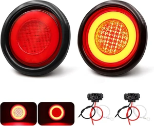 4-Inch Round LED Trailer Tail Lights with Halo Brake/Turn/Tail/Running/Stop Light, DOT Approved & IP67 Waterproof for Trucks, RVs & Boats (2PCS 64 Red LED) 4-Inch Round LED Trailer Tail Lights with Halo Brake/Turn/Tail/Running/Stop Light, DOT Approved & IP67 Waterproof for Trucks, RVs & Boats (2PCS 64 Red LED)