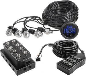 12V 8-Valve Air Ride Suspension Solenoid Manifold with 5M 9-Switch Wired Remote Controller & Five Display Air Pressure Gauges (Blue) 12V 8-Valve Air Ride Suspension Solenoid Manifold with 5M 9-Switch Wired Remote Controller & Five Display Air Pressure Gauges (Blue)