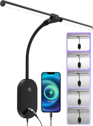 LED Wall-Mounted Reading Light with 2 Heads & USB Output Bright 5-Level Dimmable Touch Control, 4-Hour Auto Off, 360° Gooseneck Headboard Bed Lamp LED Wall-Mounted Reading Light with 2 Heads & USB Output Bright 5-Level Dimmable Touch Control, 4-Hour Auto Off, 360° Gooseneck Headboard Bed Lamp