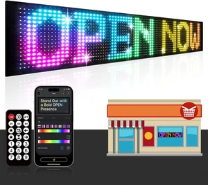 15"x4" Programmable LED Sign for Storefronts Bluetooth APP Control, Stick-On, USB Powered, IP65 Waterproof Advertising Display 15"x4" Programmable LED Sign for Storefronts Bluetooth APP Control, Stick-On, USB Powered, IP65 Waterproof Advertising Display