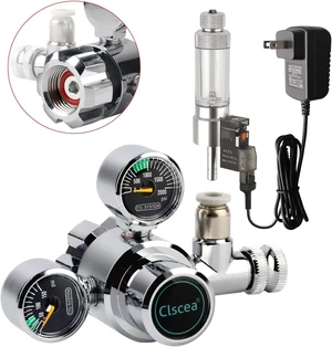 R100S Dual-Gauge Aquarium CO2 Regulator with Solenoid & Bubble Counter R100S Dual-Gauge Aquarium CO2 Regulator with Solenoid & Bubble Counter