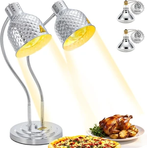 500W Commercial Food Warmer 2-Head Food Heat Lamp, Silver 500W Commercial Food Warmer 2-Head Food Heat Lamp, Silver