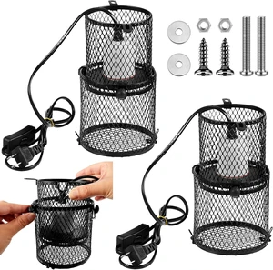 Retractable Anti-Scald Mesh Reptile Heat Lamp Cage Stand, 2 Pcs, White Retractable Anti-Scald Mesh Reptile Heat Lamp Cage Stand, 2 Pcs, White