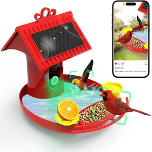4K HD Smart Solar Bird Feeder Camera with Live View & AI Auto-Capture 3-in-1 Feeding, Bathing & Hummingbird Outdoor Garden Bird House (Red) 4K HD Smart Solar Bird Feeder Camera with Live View & AI Auto-Capture 3-in-1 Feeding, Bathing & Hummingbird Outdoor Garden Bird House (Red)