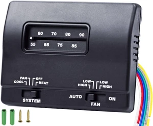 7330F3852 12V DC Single-Stage Heat/Cool RV Thermostat Coleman Mach Wall T-Stat Replacement, Black 7330F3852 12V DC Single-Stage Heat/Cool RV Thermostat Coleman Mach Wall T-Stat Replacement, Black