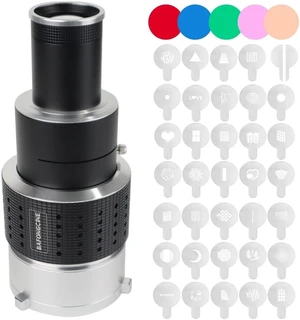 Bowens Mount Conical Optical Snoot Projector Kit with Color Filters & Gobos Photography Spotlight Attachment for Aputure Amaran 100DS/XS, 200XS/DS, 300C/DII/X, 60D/XS & Godox SL60 Bowens Mount Conical Optical Snoot Projector Kit with Color Filters & Gobos Photography Spotlight Attachment for Aputure Amaran 100DS/XS, 200XS/DS, 300C/DII/X, 60D/XS & Godox SL60