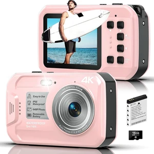 4K 64MP 16FT Waterproof Underwater Camera with 16GB Card, Pink 4K 64MP 16FT Waterproof Underwater Camera with 16GB Card, Pink