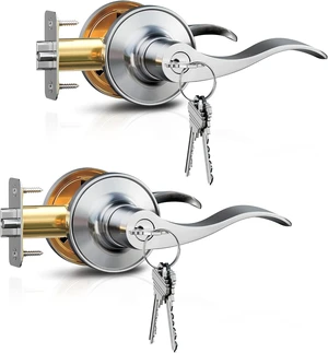2-Pack Keyed-Alike Entry Door Handles with Locks & Keys, Satin Nickel 2-Pack Keyed-Alike Entry Door Handles with Locks & Keys, Satin Nickel