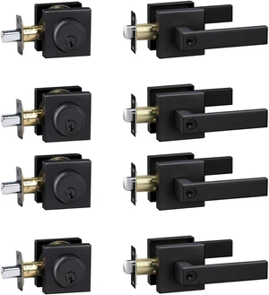 Keyed-Alike Exterior Door Lock Set with Single-Cylinder Deadbolt Front Door Handleset, Heavy-Duty Entry Levers & Locksets (Matte Black, 4 Pack) Keyed-Alike Exterior Door Lock Set with Single-Cylinder Deadbolt Front Door Handleset, Heavy-Duty Entry Levers & Locksets (Matte Black, 4 Pack)