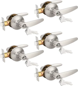 5-Pack Keyed-Alike Entry Door Lever Lockset, 3 Keys Each All Same Key, Satin Nickel Finish for Exterior Doors, Commercial or Residential 5-Pack Keyed-Alike Entry Door Lever Lockset, 3 Keys Each All Same Key, Satin Nickel Finish for Exterior Doors, Commercial or Residential