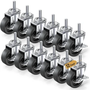 12-Pack 3-Inch Locking Swivel Caster Wheels, Threaded Stem 3/8"-16 x 1-1/2" Heavy-Duty Casters, Black 12-Pack 3-Inch Locking Swivel Caster Wheels, Threaded Stem 3/8"-16 x 1-1/2" Heavy-Duty Casters, Black