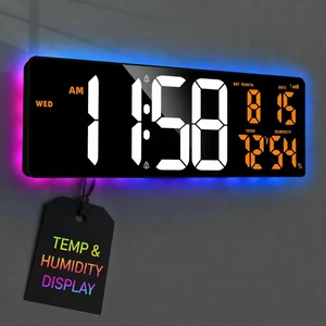17.2'' Bluetooth Large Digital Wall Clock LED Display Timer with RGB Ambient Lights, Temperature/Humidity & Remote Control for Home, Office, Classroom (White + Orange) 17.2'' Bluetooth Large Digital Wall Clock LED Display Timer with RGB Ambient Lights, Temperature/Humidity & Remote Control for Home, Office, Classroom (White + Orange)