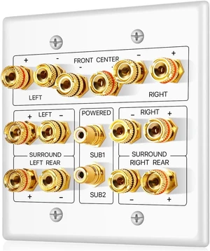 TNP 7.2 Home Theater Wall Plate with Dual RCA Subwoofer Jacks 2-Gang, White TNP 7.2 Home Theater Wall Plate with Dual RCA Subwoofer Jacks 2-Gang, White
