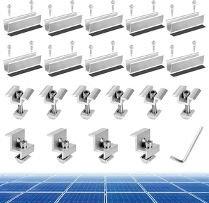 Anodized Aluminum Solar Panel Mounting Kit 10 Rails, 4 End + 6 Mid Clamps, 20 Screws, 1 Allen Key for 4 Panels Side by Side, Fits 1.18 to 1.38 Frames, Rustproof, DIY Install for RV/Boat/Home Roofs Anodized Aluminum Solar Panel Mounting Kit 10 Rails, 4 End + 6 Mid Clamps, 20 Screws, 1 Allen Key for 4 Panels Side by Side, Fits 1.18 to 1.38 Frames, Rustproof, DIY Install for RV/Boat/Home Roofs
