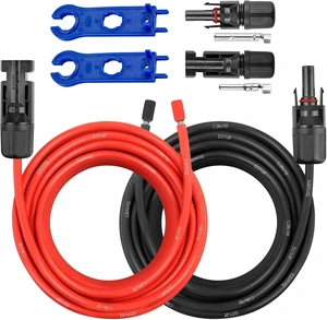 30FT 10AWG Solar Extension Panel Cable Waterproof Female & Male Connectors with Adaptor Kit Tool, PV Wire for RV, Home, Boat & Solar Panels (30ft Red + 30ft Black) 30FT 10AWG Solar Extension Panel Cable Waterproof Female & Male Connectors with Adaptor Kit Tool, PV Wire for RV, Home, Boat & Solar Panels (30ft Red + 30ft Black)