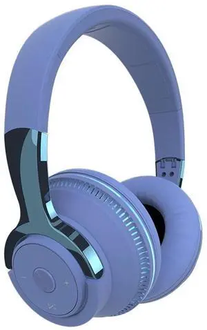 Wireless Bluetooth 5.1 Headphones Over Ear LED Headset Stereo Noise Cancelling Blue