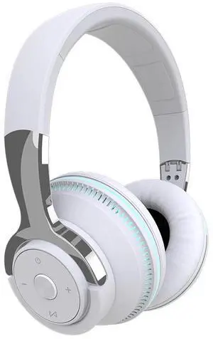 Wireless Bluetooth 5.1 Headphones Over Ear LED Headset Stereo Noise Cancelling White