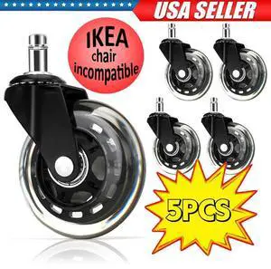 Set of 5 Office Chair 3" Caster Rubber Swivel Wheels Replacement Heavy Duty