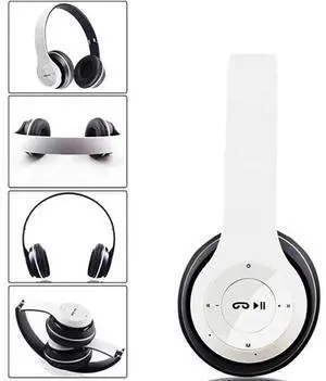 Wireless Headphones Headsets Super Bass Bluetooth Foldable Stereo Earphones Mic White