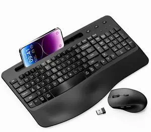 Rechargable Wireless USB Keyboard and Mouse Ergonomic Combo Full-Sized Quiet