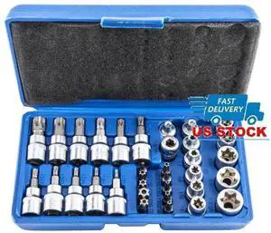 NEW 13pcs Torx Star Sockets & Bit Set Male Female E-torx Security Bits 3/8 Drive